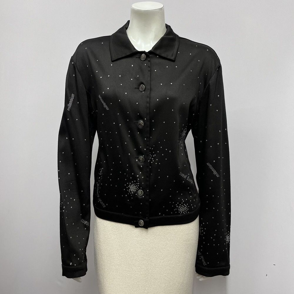 Vintage‎ Iceberg Jeans Millennium Jacket Black & Metallic Silver Size 48